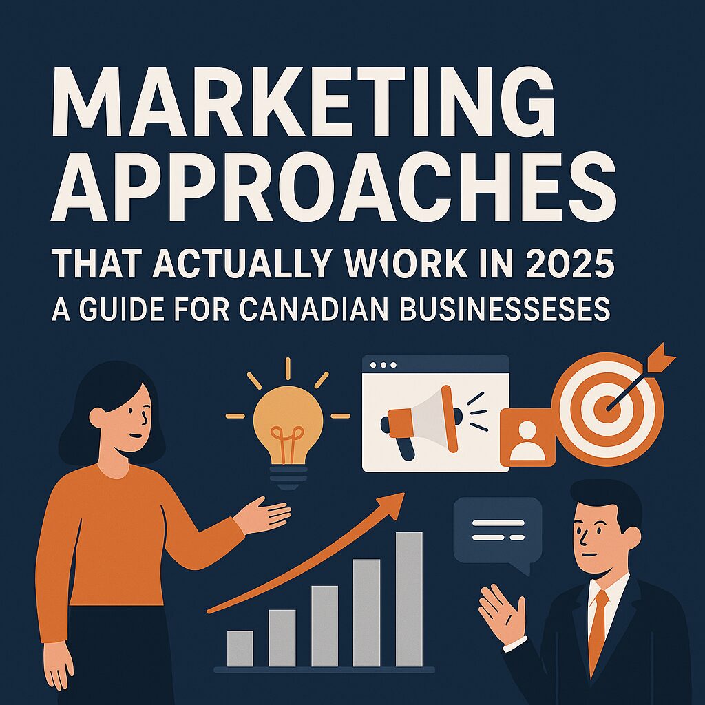 Illustration of marketing strategies for 2025 with charts, megaphone, and business icons