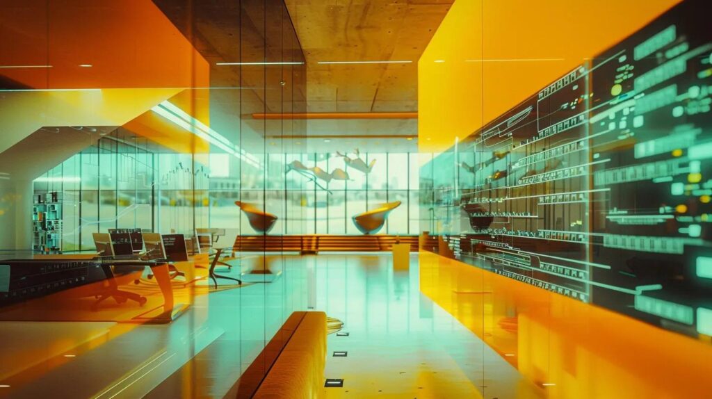 a sleek, futuristic office setting showcasing a vibrant digital dashboard, where advanced ai technology seamlessly integrates with crm systems, emphasizing a proactive culture of automation and continuous optimization within a canadian small business environment.