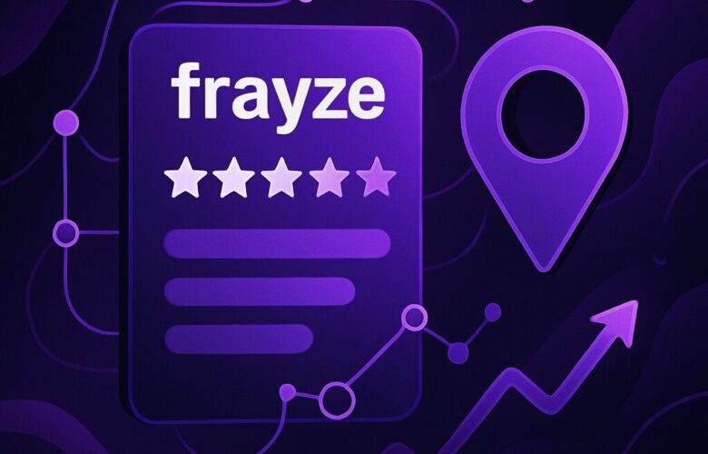 Frayze local listing with star rating and location pin in purple