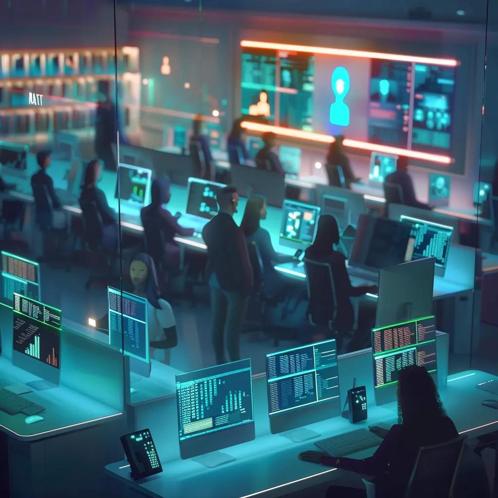 Busy call center with AI voice agents managing appointments