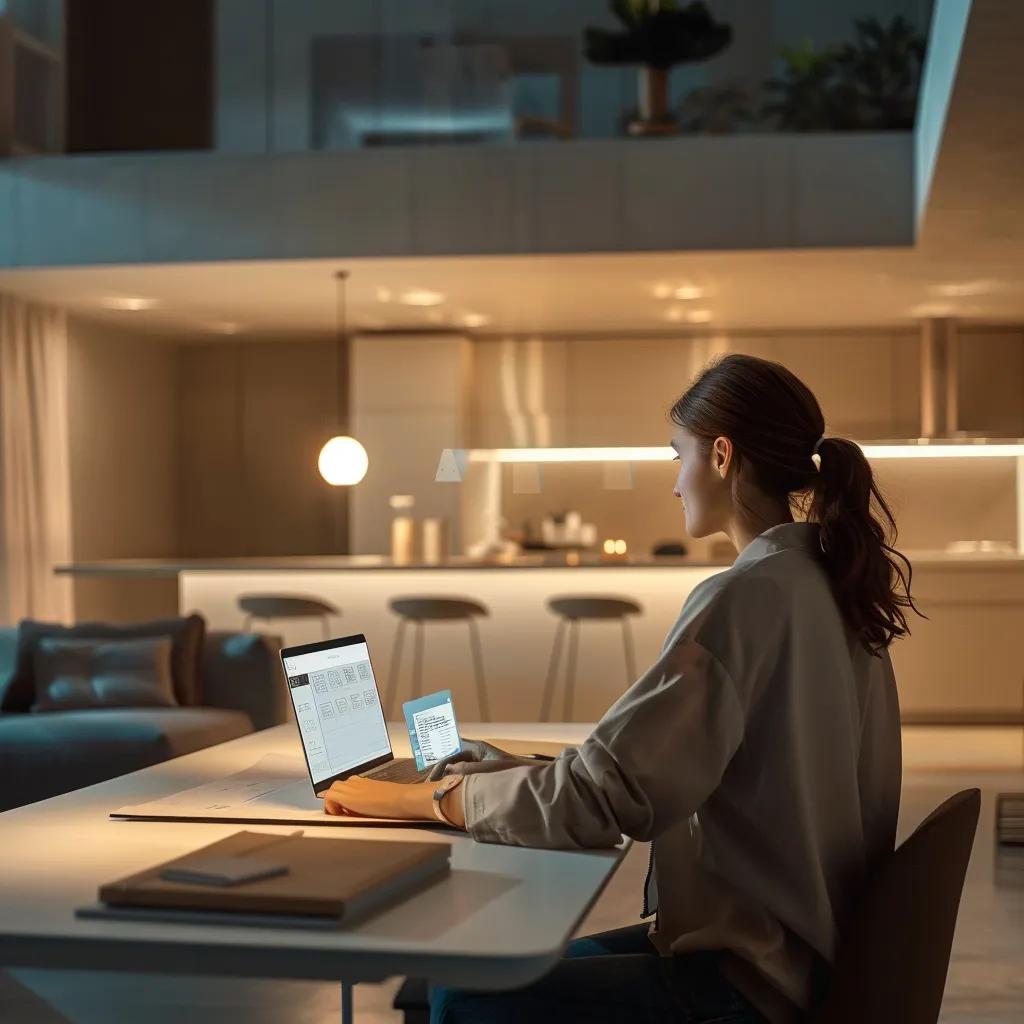 Business professional using AI voice appointment scheduling tool in a modern office